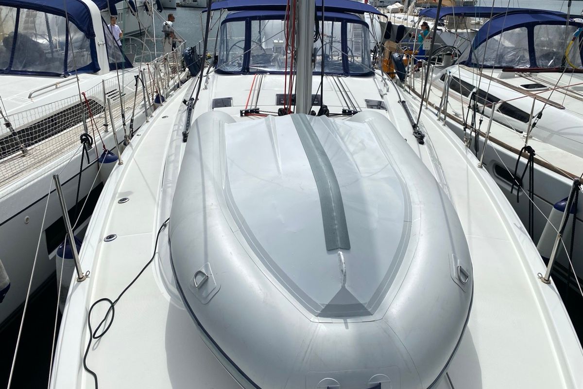 Deck of Karma, a Beneteau Oceanis 40.1 sailboat at Olbia, Italy
