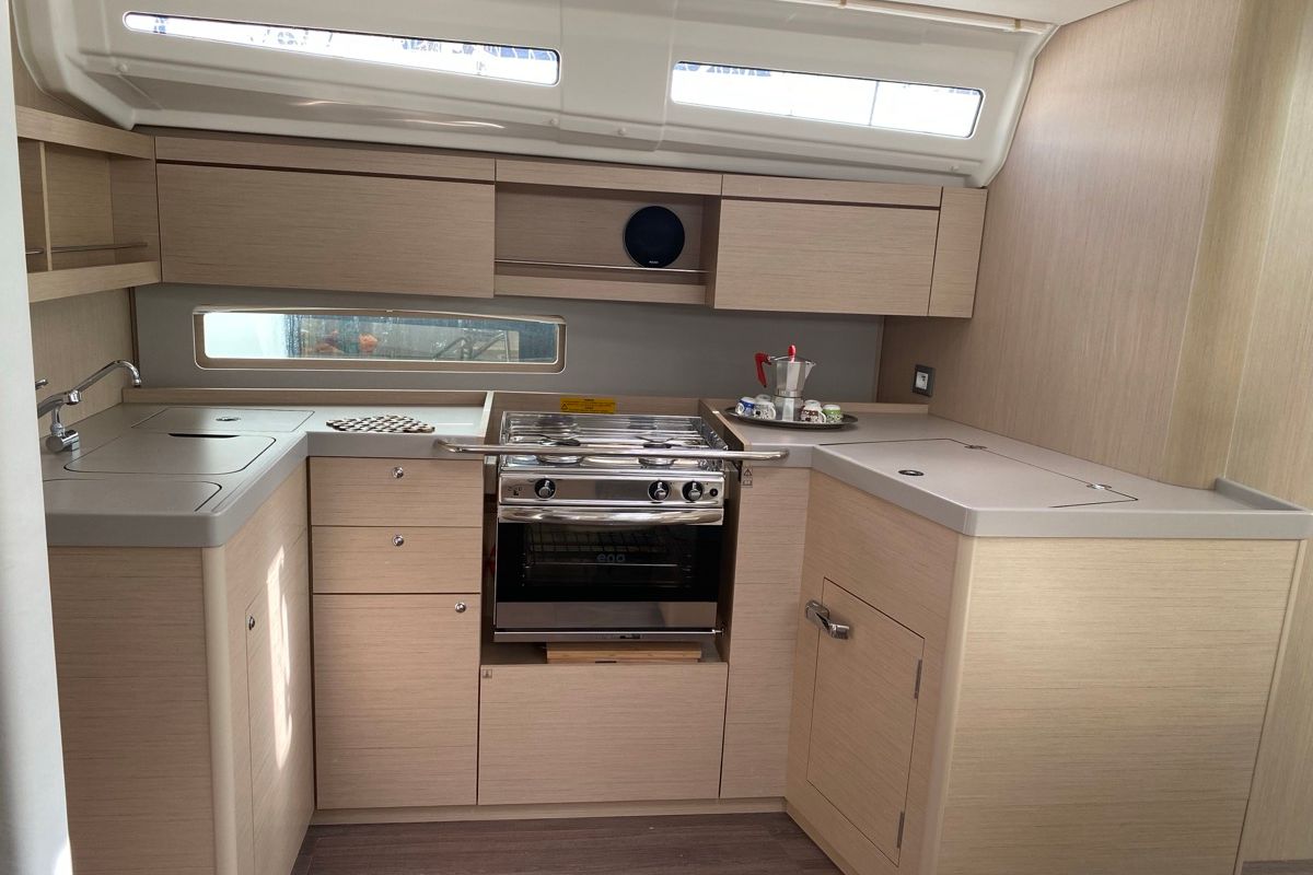 Galley of Karma, a Beneteau Oceanis 40.1 sailboat at Olbia, Italy