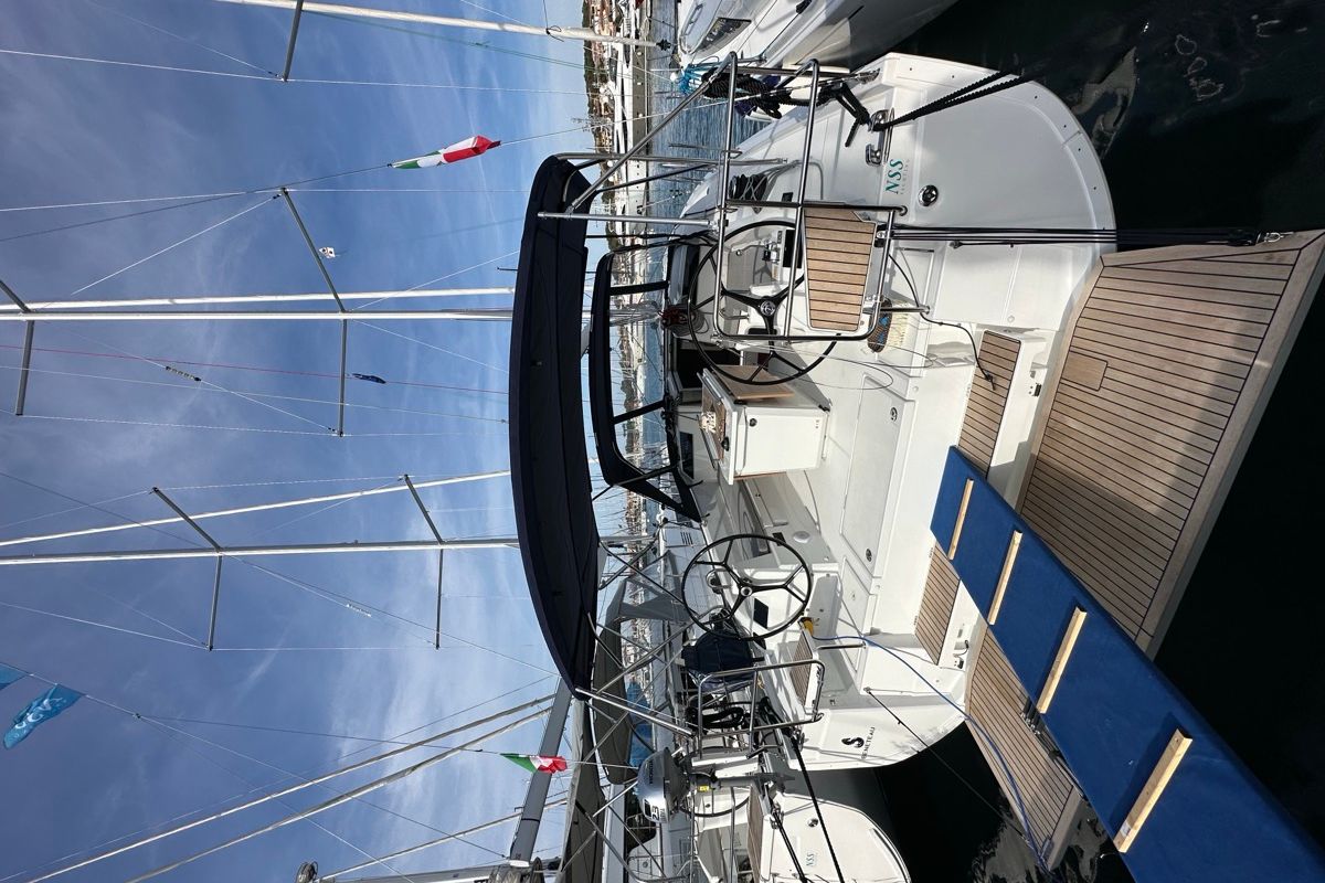 Exterior view of Karma, a Beneteau Oceanis 40.1 sailboat at Olbia, Italy