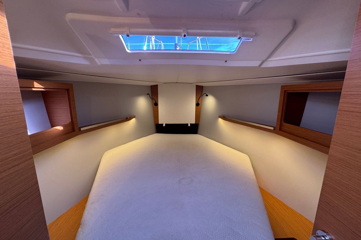 Cabin on Rhapsody, a Dufour 37 sailboat at La Rochelle, France