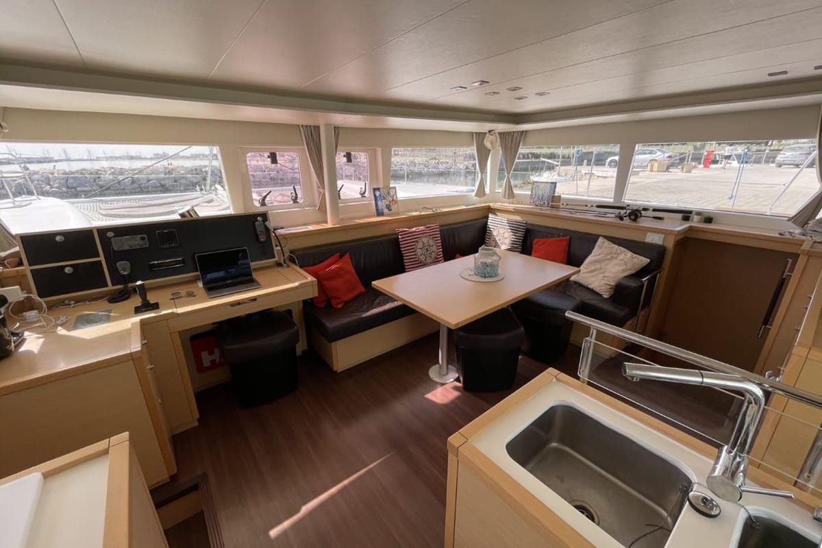 Exterior view of Zia Nella, a Lagoon 450 Fly catamaran at Grad Vis, Croatia