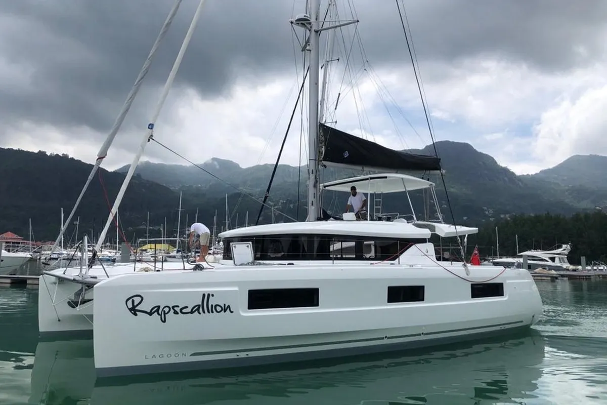 Exterior view of Rapscallion, a Lagoon 46 OW catamaran at Seychelles, Eden Island Marina, Seychelles