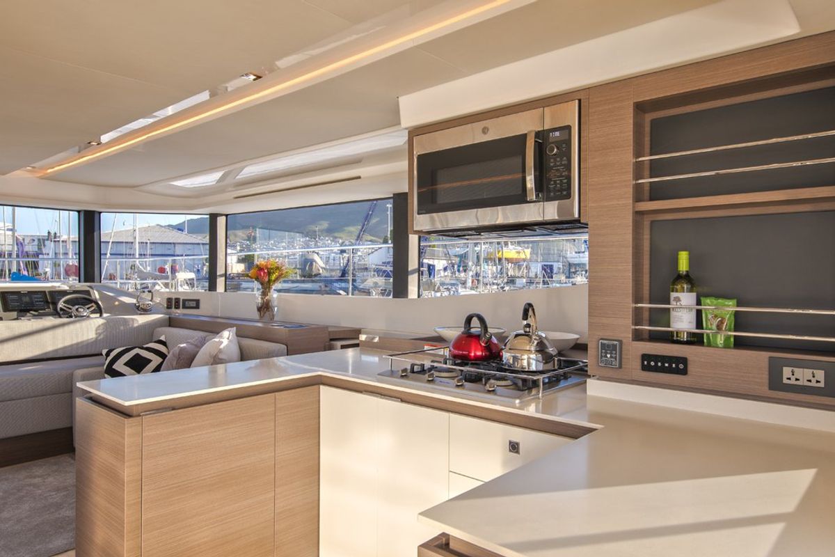 Galley of Rapscallion, a Lagoon 46 OW catamaran at Seychelles, Eden Island Marina, Seychelles