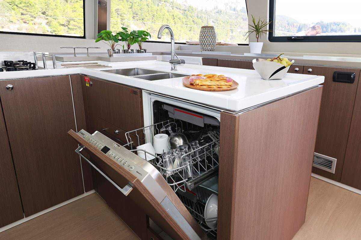 Galley of Marea I, a Bali 5.4 catamaran at Grad Kaštela, Croatia