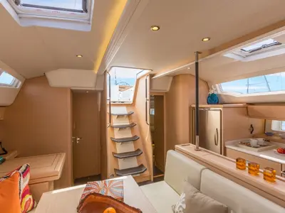 Salon of Il Sole, a Jeanneau 54 sailboat at Volos Municipality, Greece