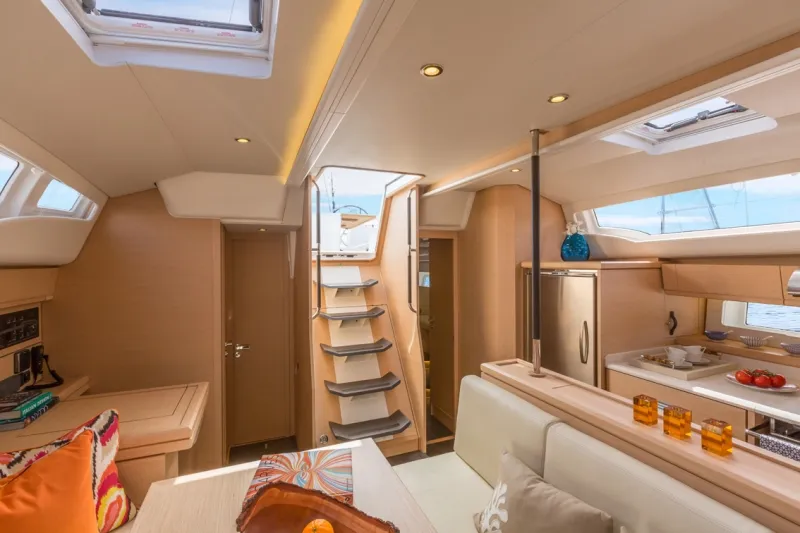 Salon of Il Sole, a Jeanneau 54 sailboat at Volos Municipality, Greece