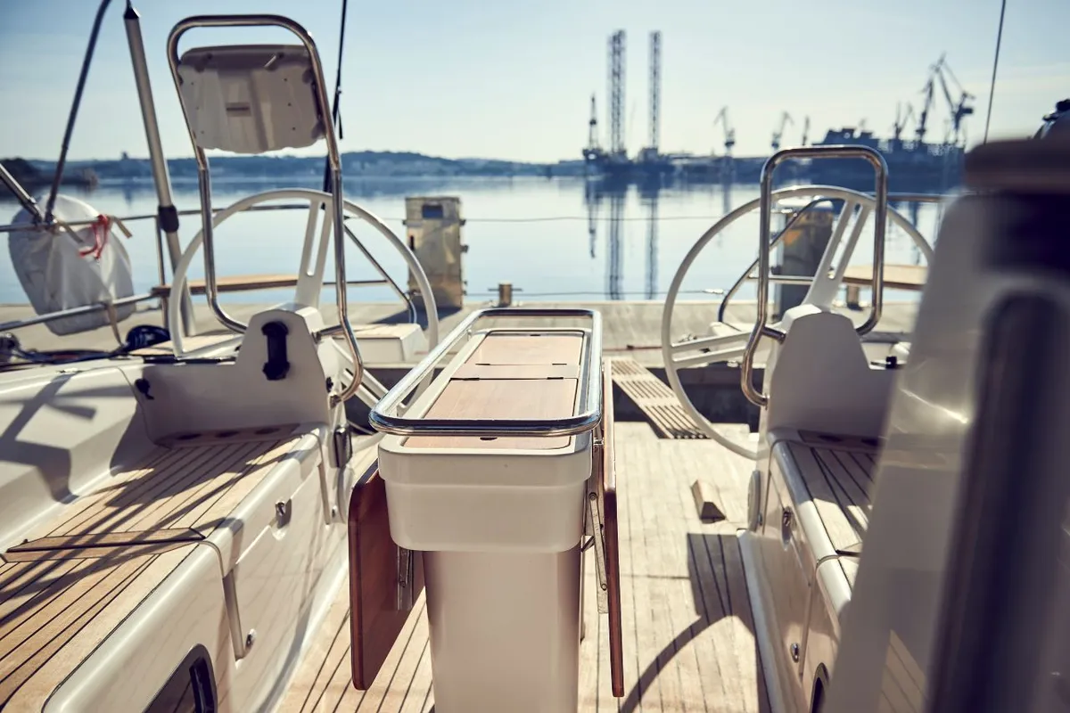 Cockpit of Six Friends, a Elan Impression 45 sailboat at Grad Pula, Croatia