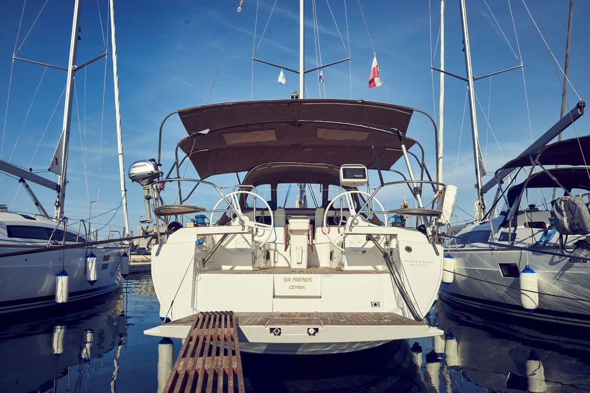 Exterior view of Six Friends, a Elan Impression 45 sailboat at Grad Pula, Croatia