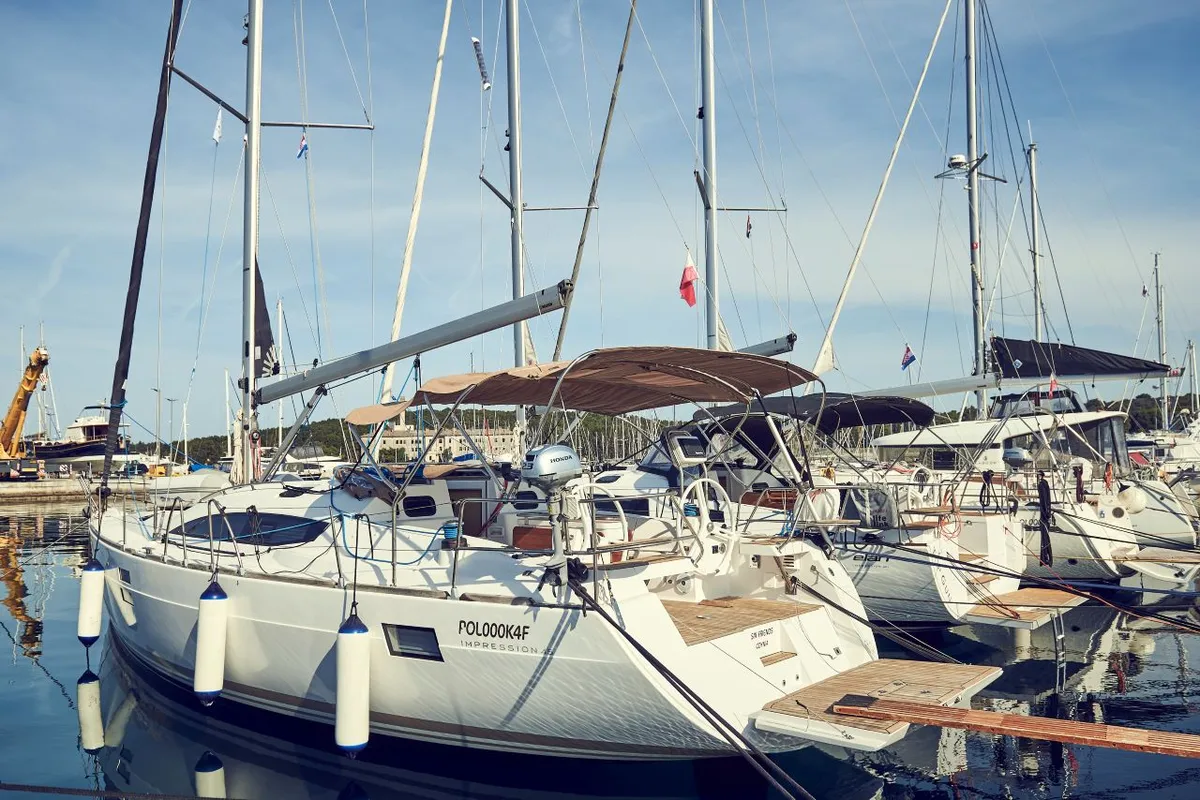 Exterior view of Six Friends, a Elan Impression 45 sailboat at Grad Pula, Croatia