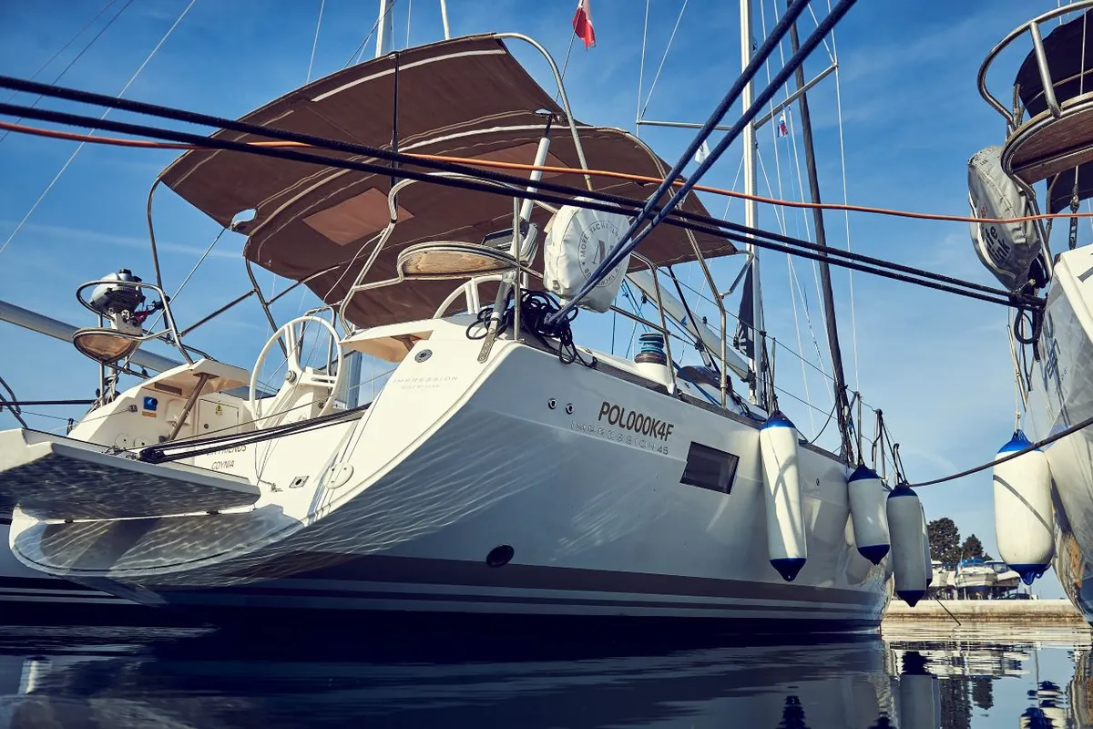 Exterior view of Six Friends, a Elan Impression 45 sailboat at Grad Pula, Croatia