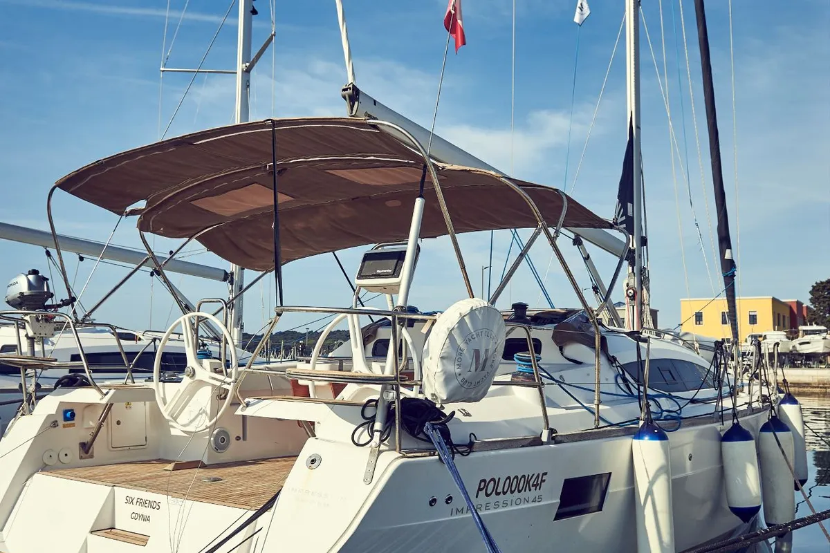 Exterior view of Six Friends, a Elan Impression 45 sailboat at Grad Pula, Croatia