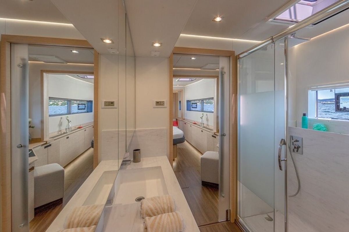 Head on Chiloe, a Fountaine Pajot Alegria 67 catamaran at Ibiza, Spain
