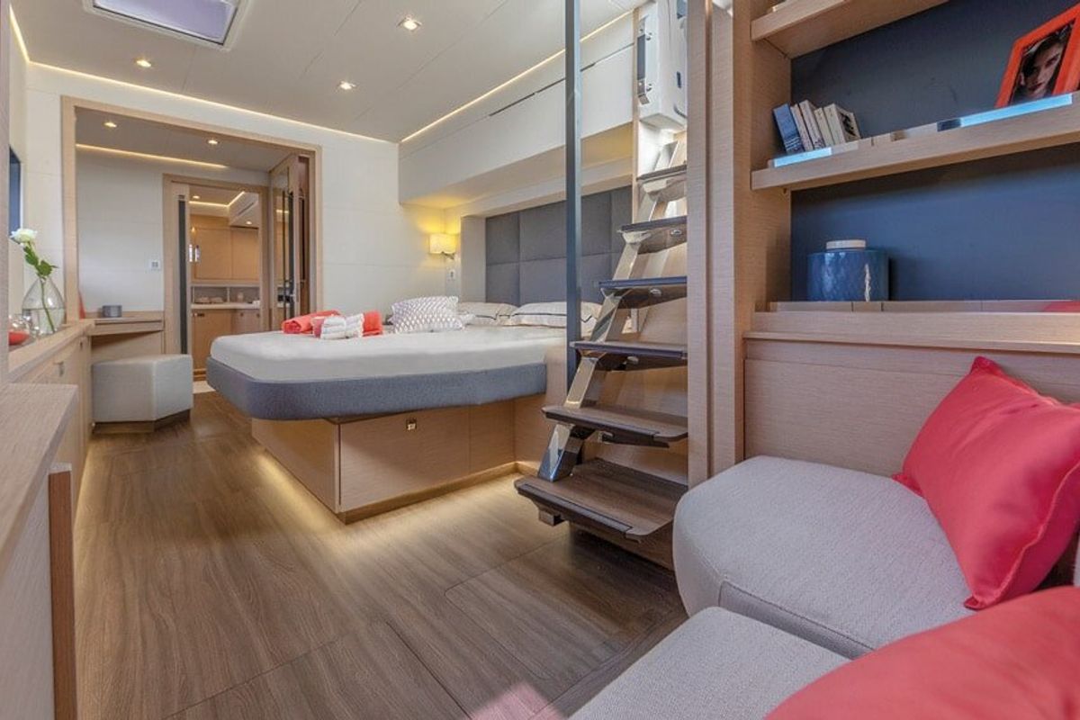 Cabin on Chiloe, a Fountaine Pajot Alegria 67 catamaran at Ibiza, Spain