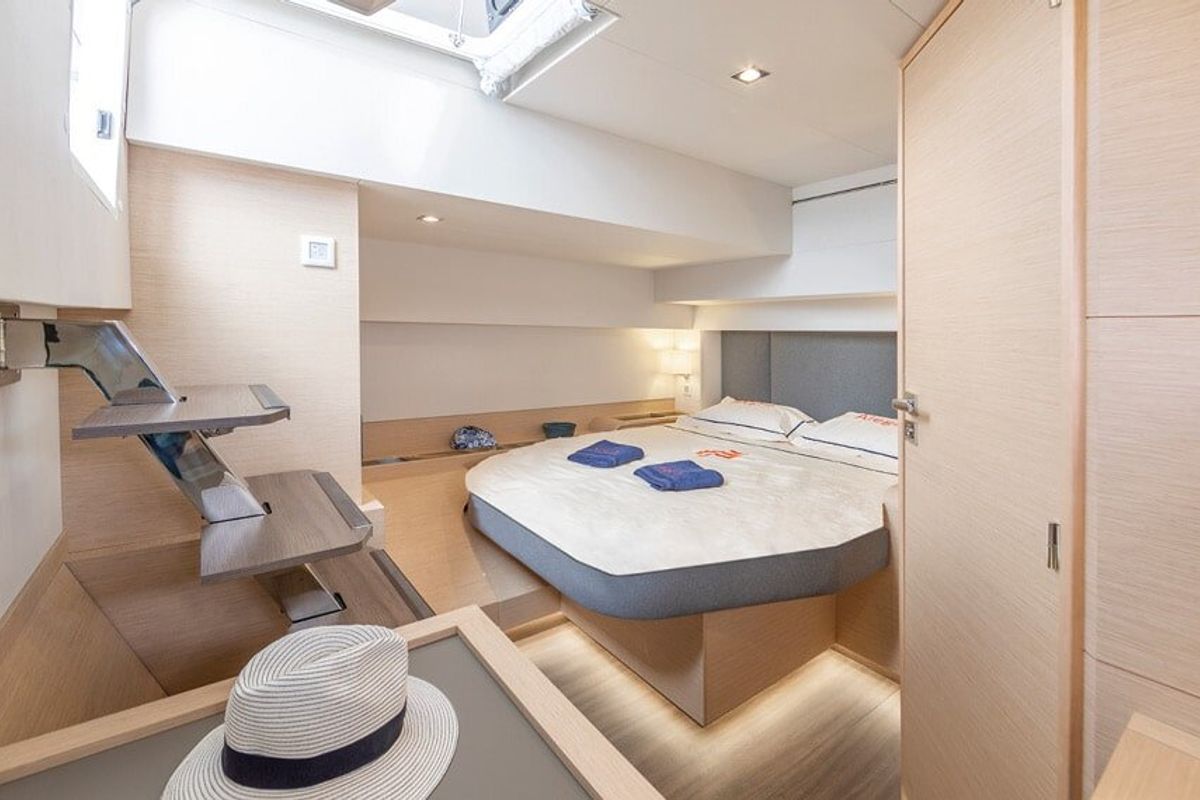 Cabin on Chiloe, a Fountaine Pajot Alegria 67 catamaran at Ibiza, Spain