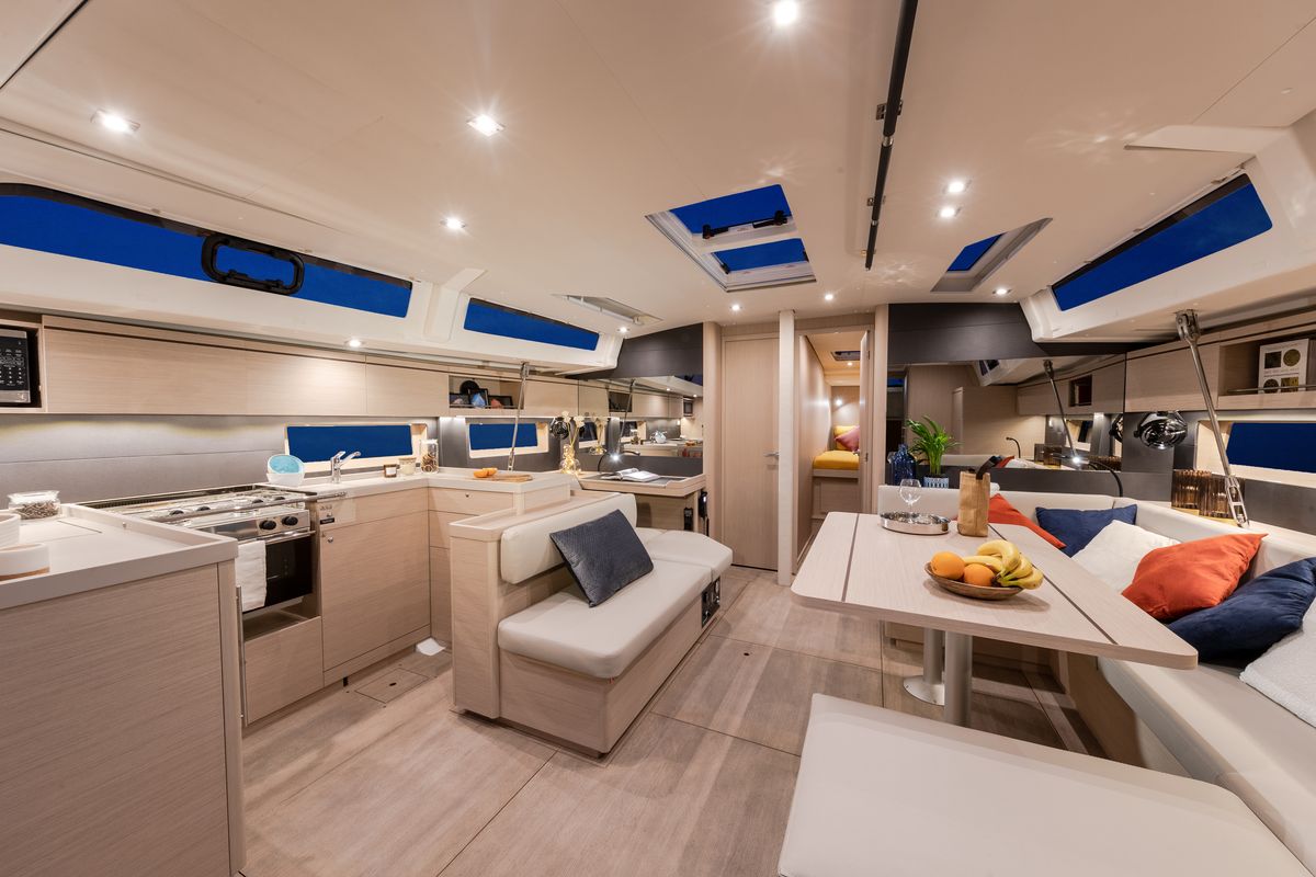 Salon of Sunsail 52.4 Classic, a Beneteau Oceanis 51.1 sailboat at Općina Marina, Croatia