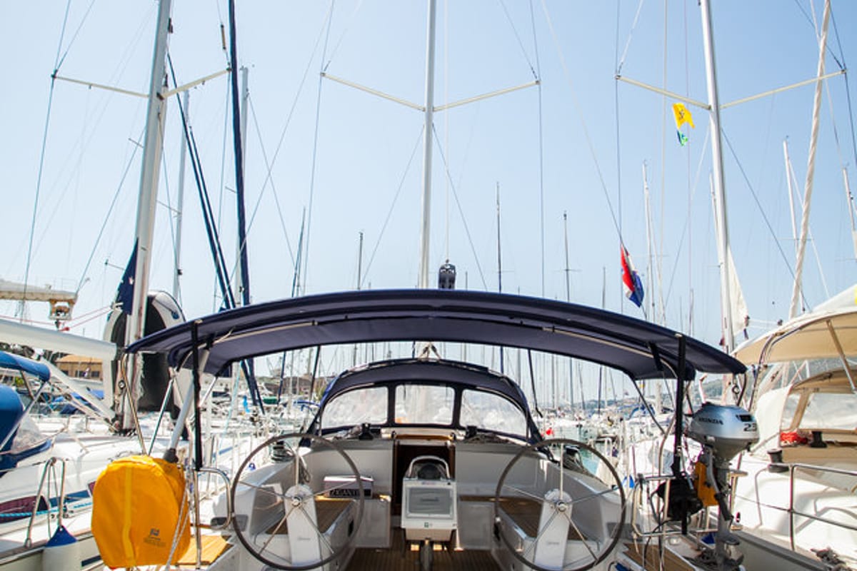 Cockpit of Lovro, a Bavaria Cruiser 46 sailboat at Split, Croatia