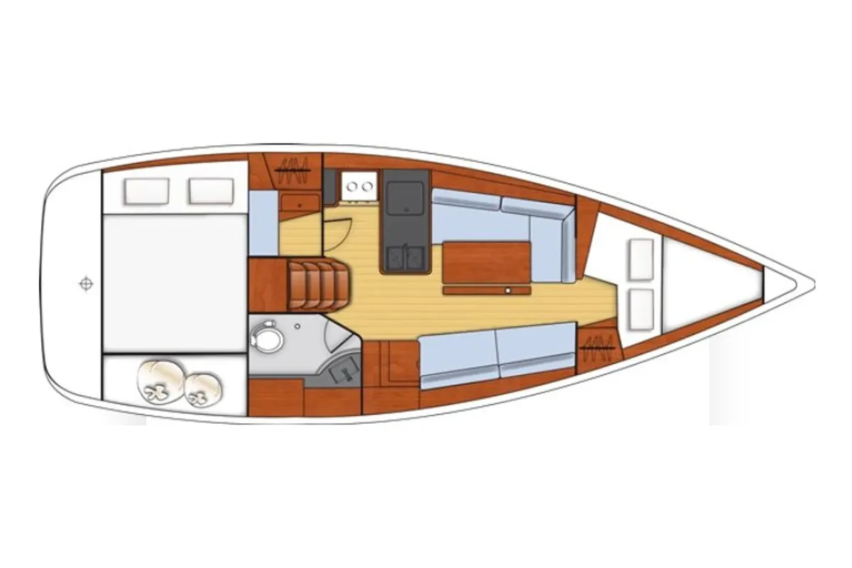 Floor plan of Jylair, a Beneteau Oceanis 31 sailboat at Port Navalo, France