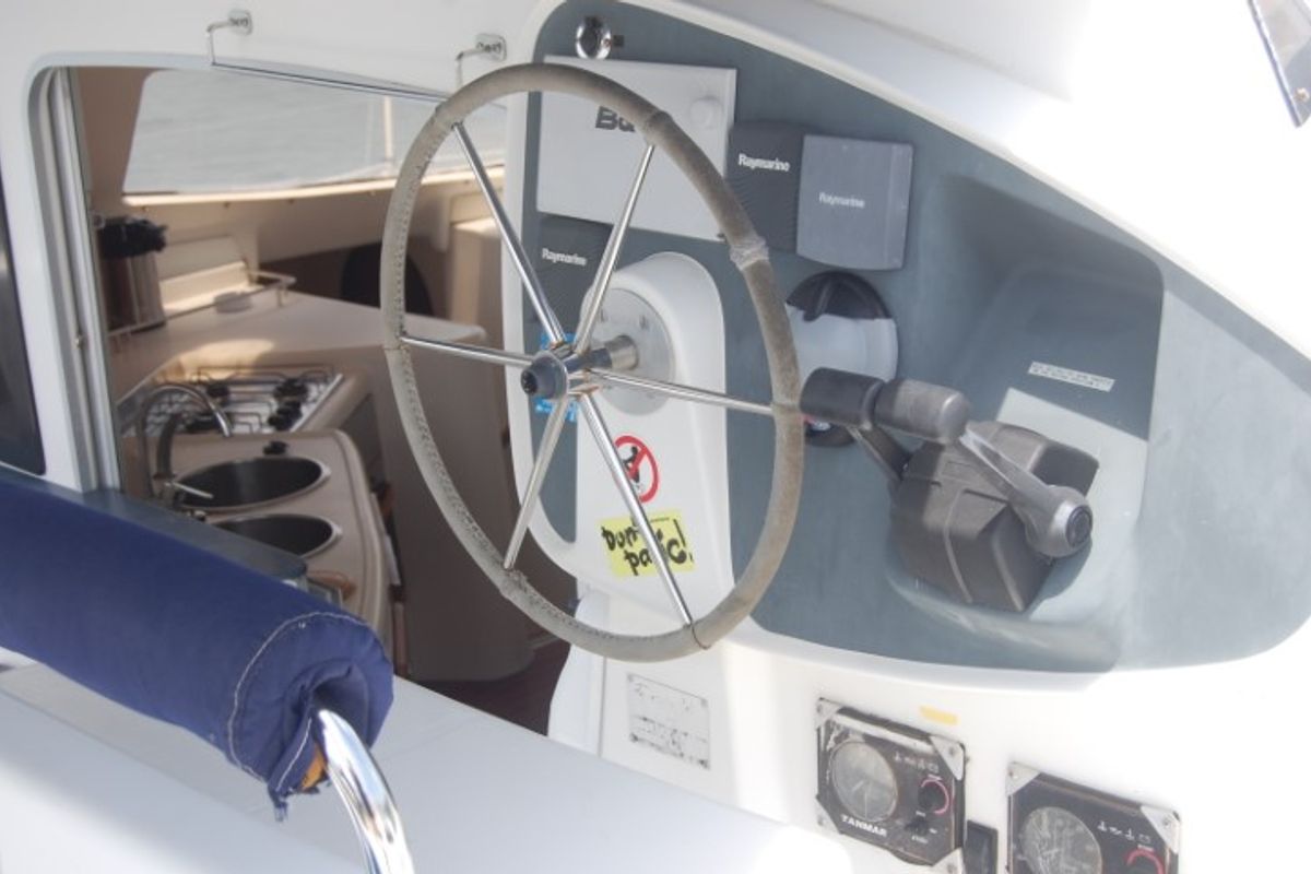 Cockpit of Kupela Cuba, a Fountaine Pajot Lavezzi 40 catamaran at Cienfuegos, Cuba