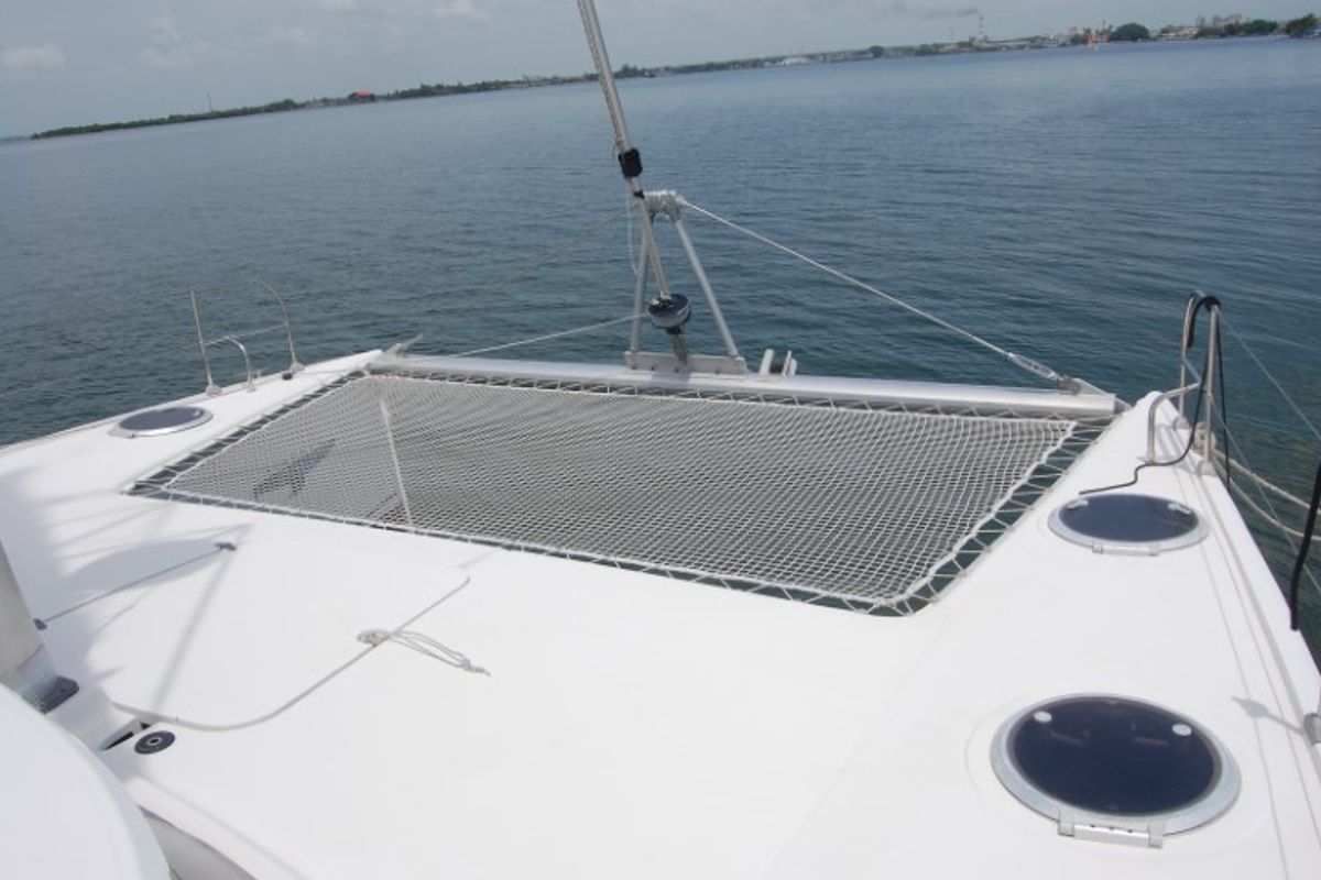 Deck of Kupela Cuba, a Fountaine Pajot Lavezzi 40 catamaran at Cienfuegos, Cuba