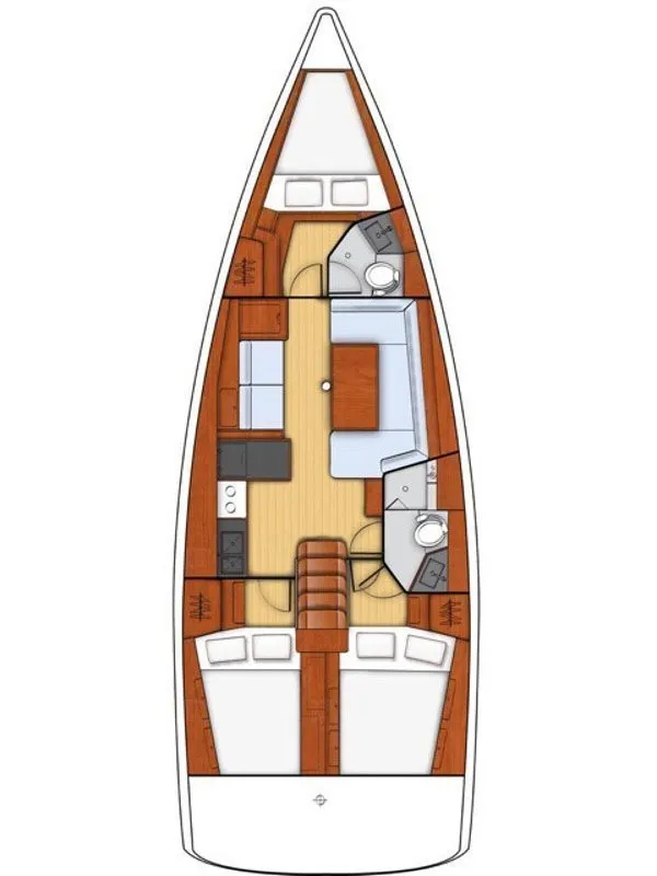 Floor plan of Oriole, a Beneteau Oceanis 41.1 sailboat at Pirovac, Croatia