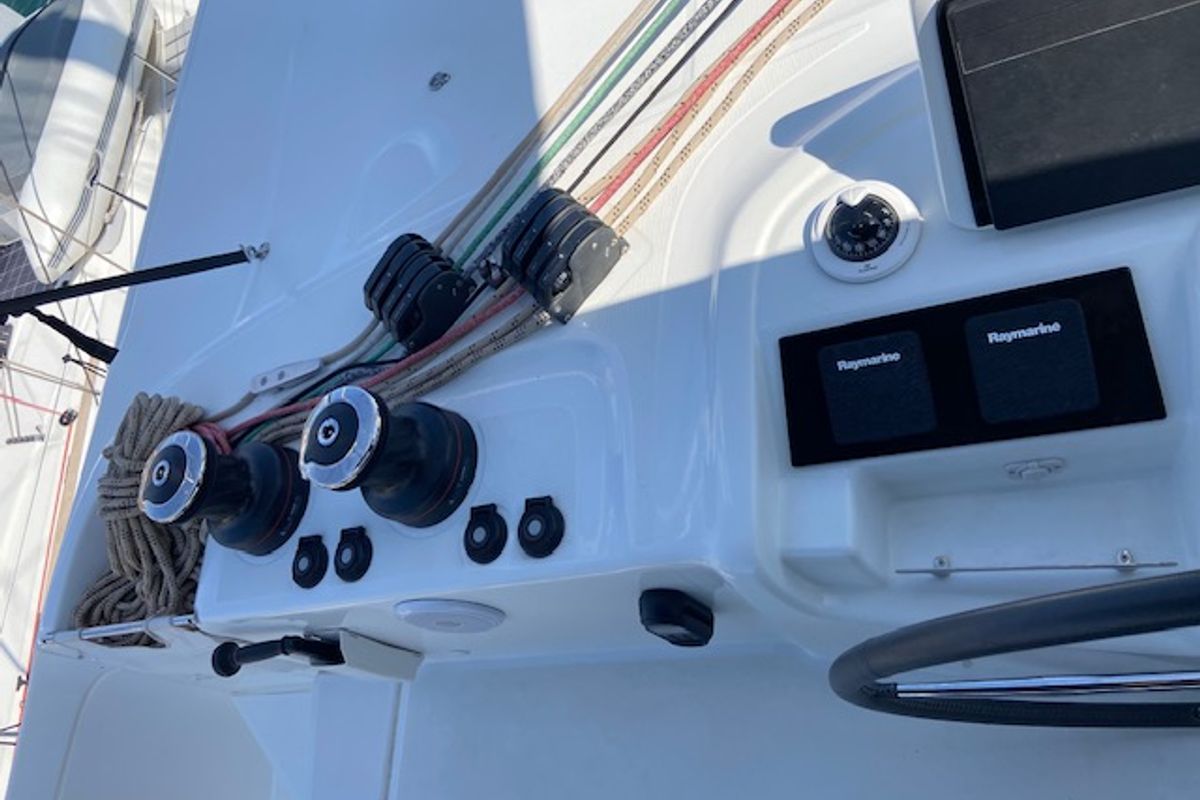 Cockpit of Star of the Seas IV, a Lagoon 46 catamaran at Alameda, United States