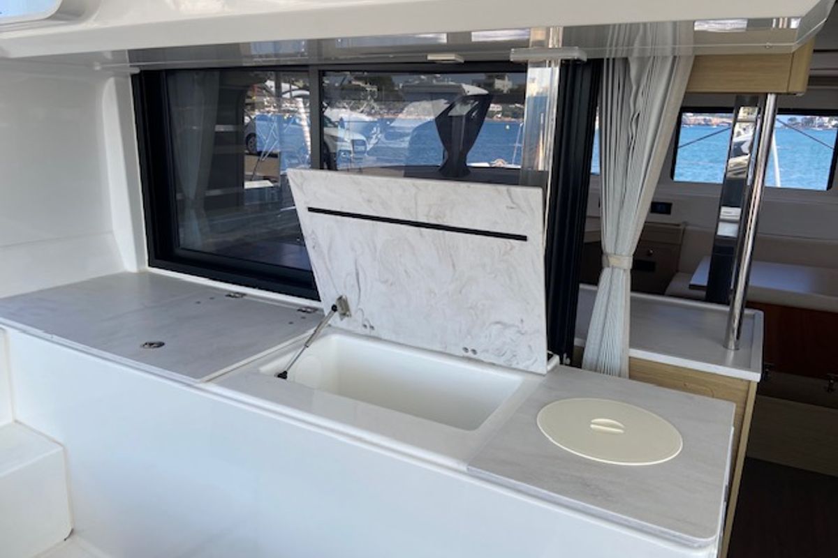 Deck of Star of the Seas IV, a Lagoon 46 catamaran at Alameda, United States