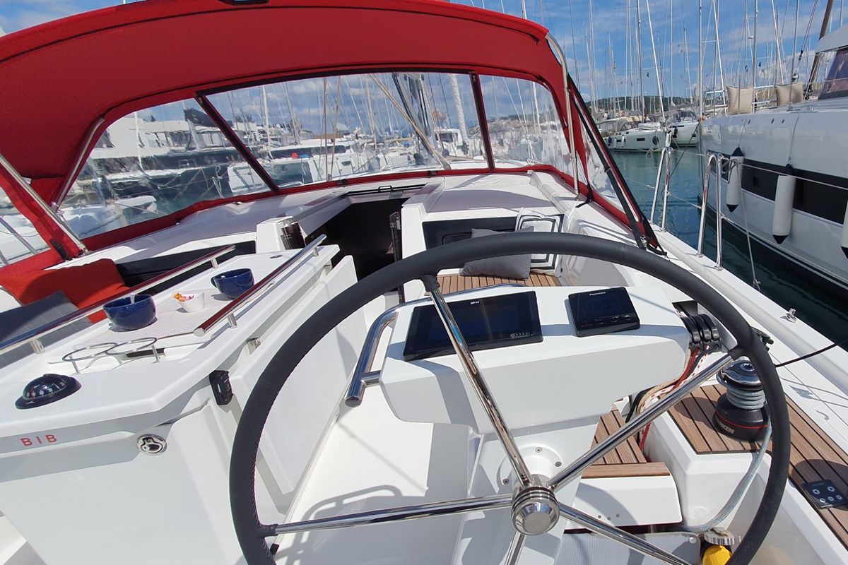 Cockpit of IVY, a Beneteau Oceanis 46.1 sailboat at Split, Croatia