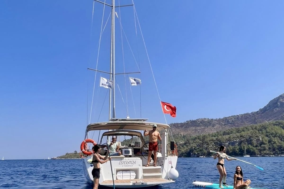 Exterior view of Esperanza, a Dufour 430 GL sailboat at Marmaris, Turkey
