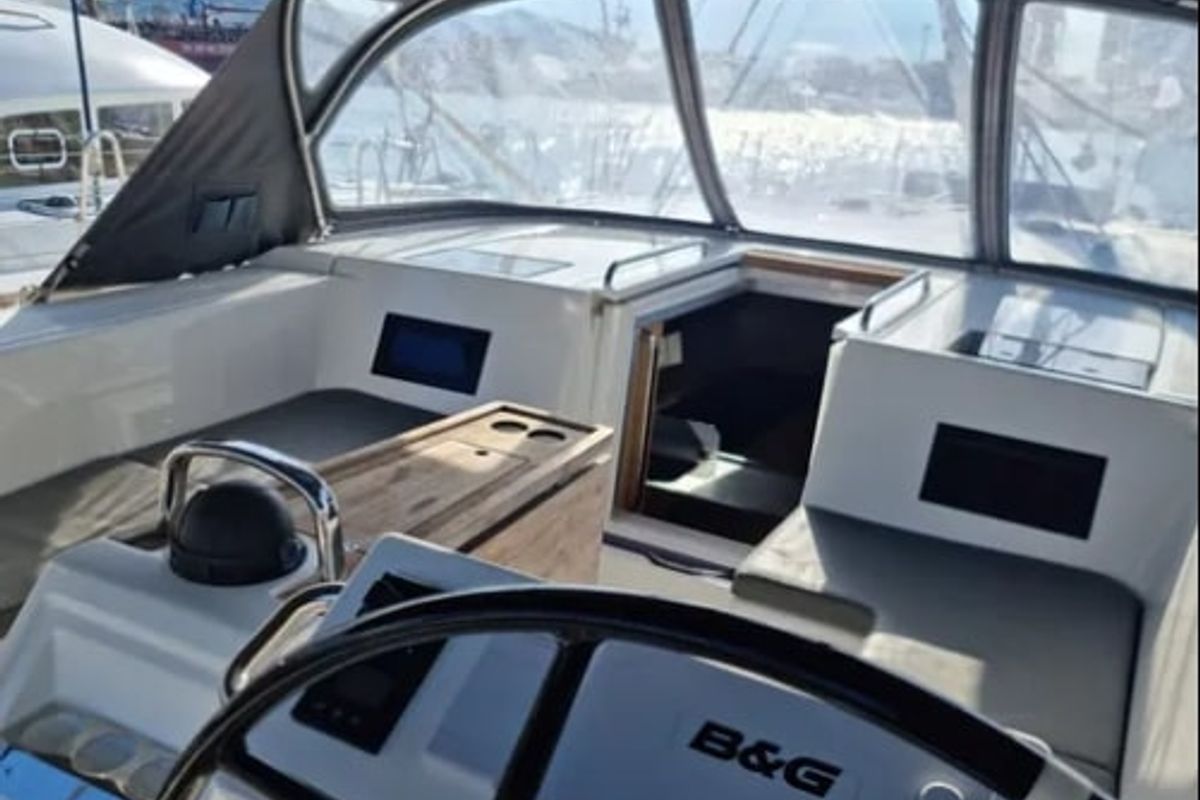 Cockpit of AF-C45VOL, a Bavaria C45 sailboat at Volos Municipality, Greece