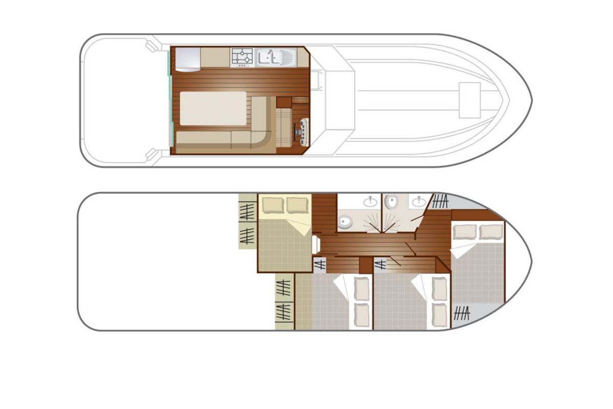 Floor plan of Mélodie, a Nicols Sedan 1170 motorboat at Sablé-sur-Sarthe, France