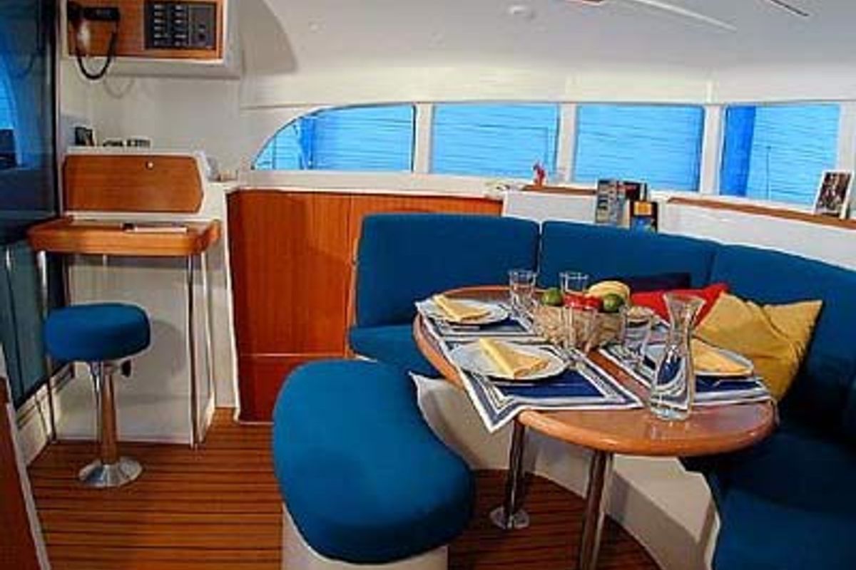 Salon of AF-L380(II), a Lagoon 380 catamaran at Municipal Unit of Lefkada, Greece