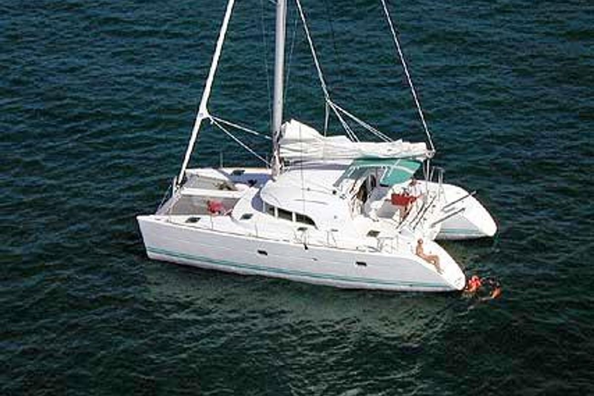 Exterior view of AF-L380(II), a Lagoon 380 catamaran at Municipal Unit of Lefkada, Greece