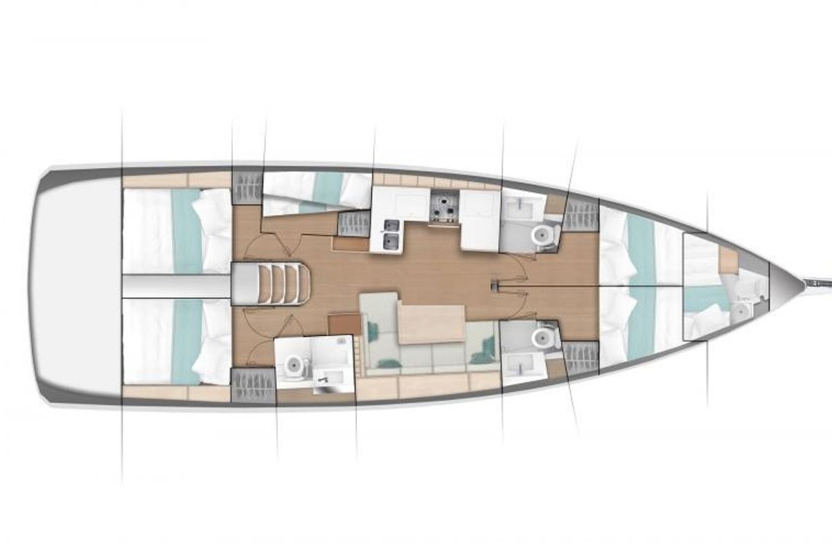 Floor plan of Etheria, a Jeanneau Sun Odyssey 490 sailboat at Keramoti, Greece