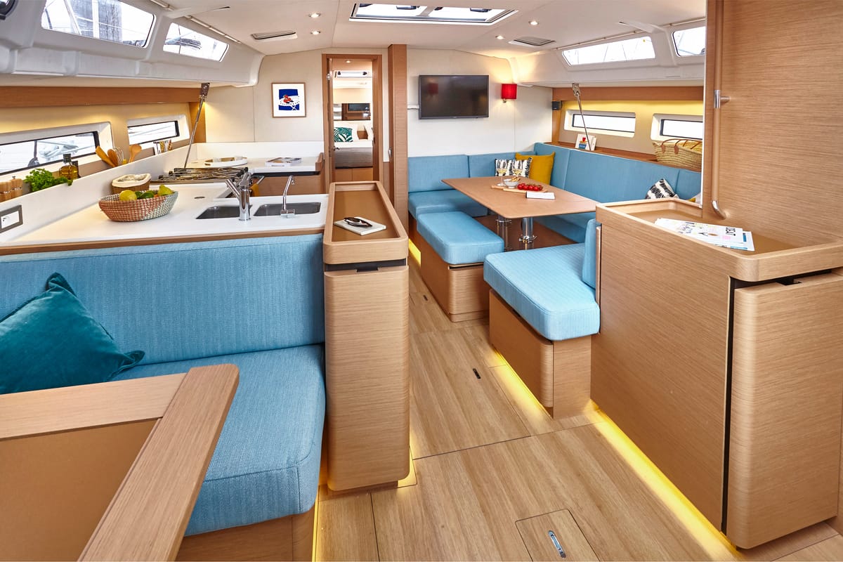 Salon of Etheria, a Jeanneau Sun Odyssey 490 sailboat at Keramoti, Greece