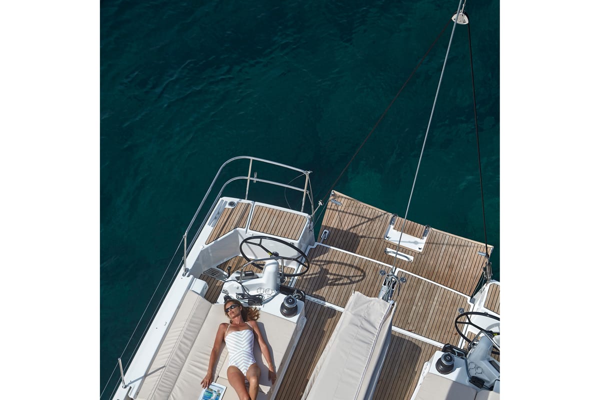Deck of Etheria, a Jeanneau Sun Odyssey 490 sailboat at Keramoti, Greece