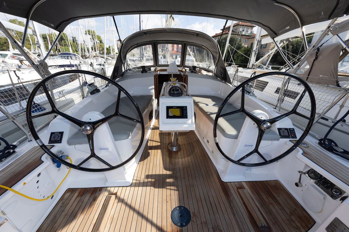 Cockpit of FORTUNATA, a Bavaria Cruiser 37 Style sailboat at Zadar, Croatia