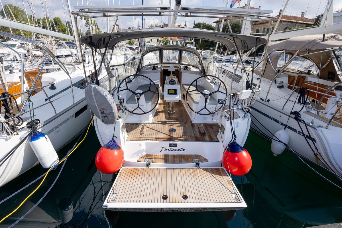 Deck of FORTUNATA, a Bavaria Cruiser 37 Style sailboat at Zadar, Croatia