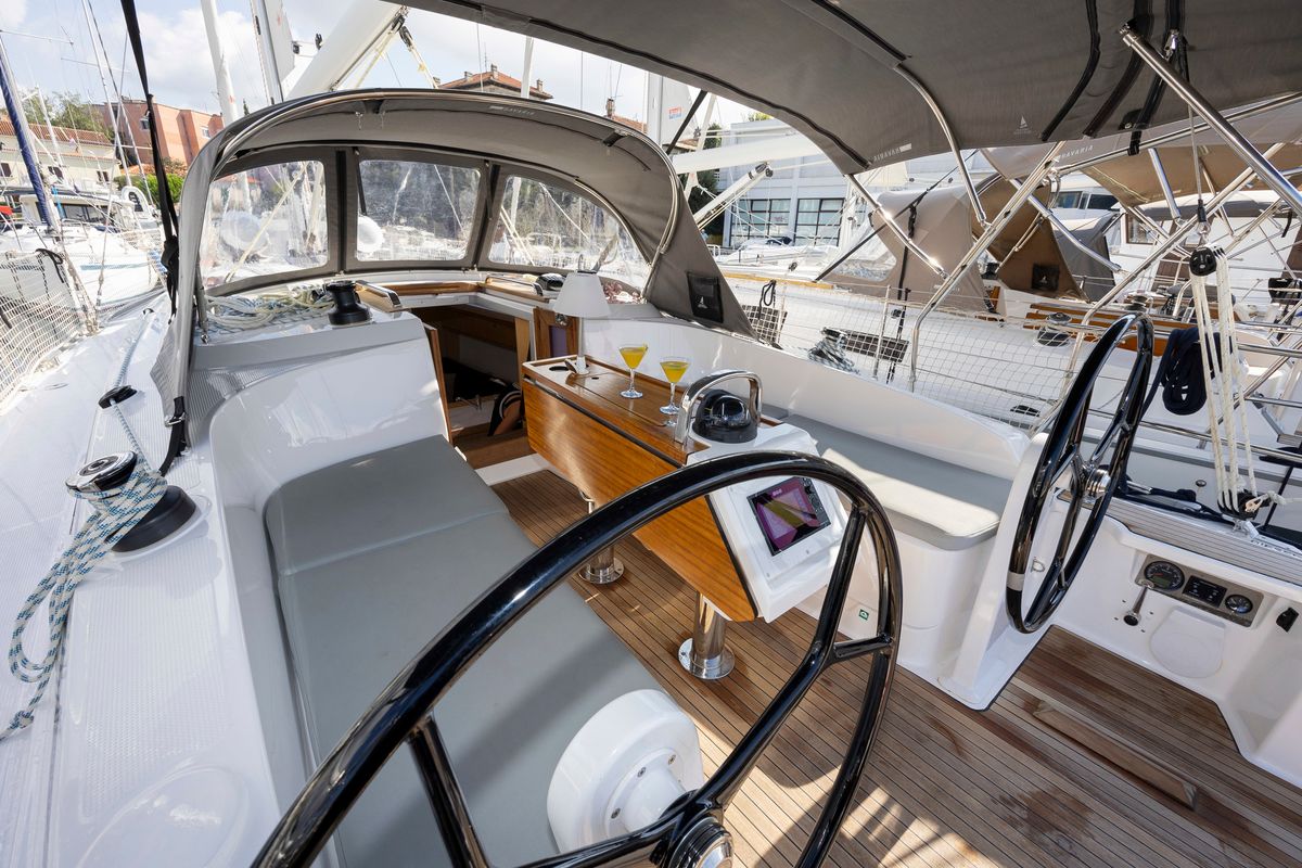 Cockpit of FORTUNATA, a Bavaria Cruiser 37 Style sailboat at Zadar, Croatia