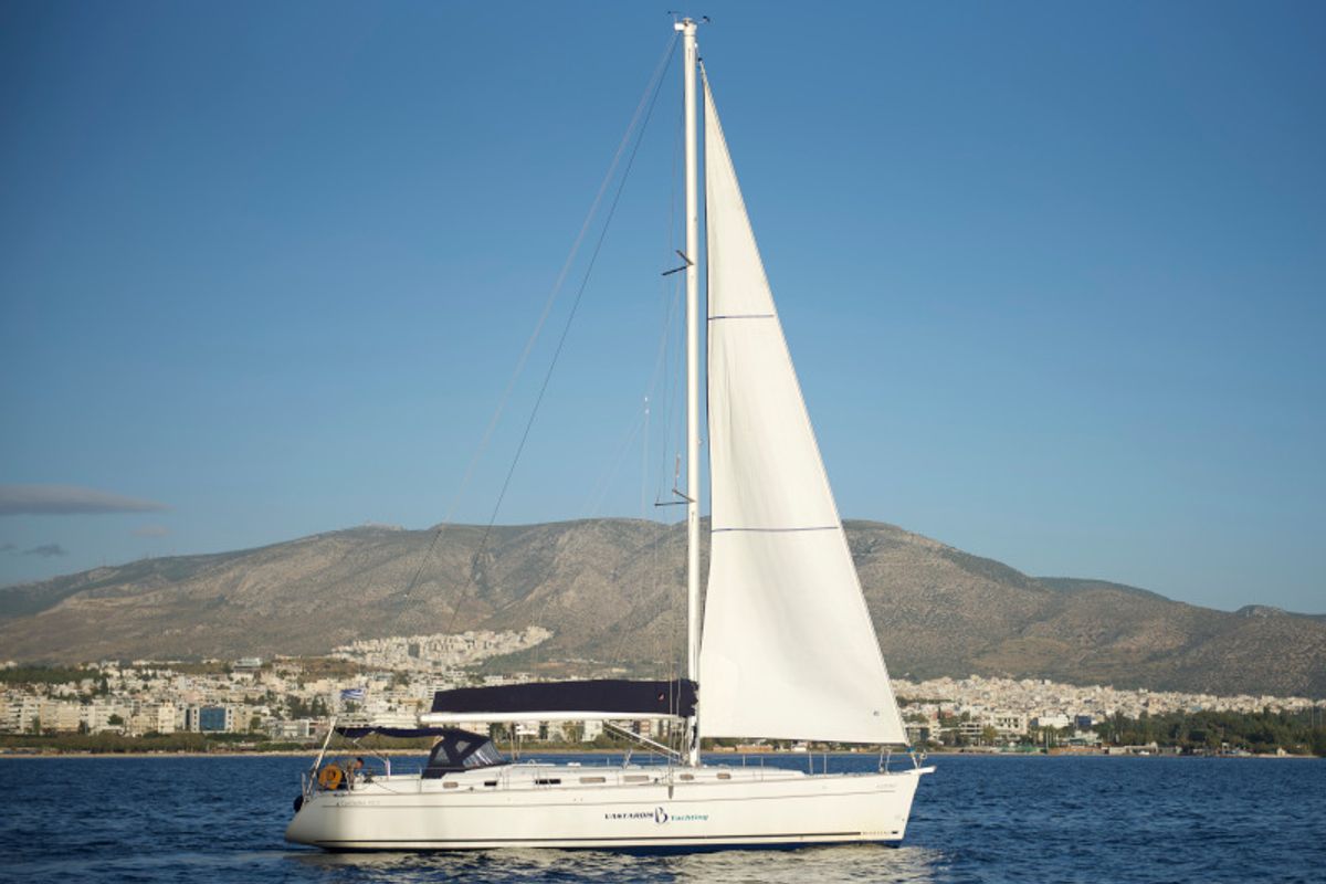 Exterior view of Azzuro, a Beneteau Cyclades 50.5 sailboat at Athens, Greece