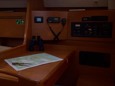 Cockpit of Azzuro, a Beneteau Cyclades 50.5 sailboat at Athens, Greece