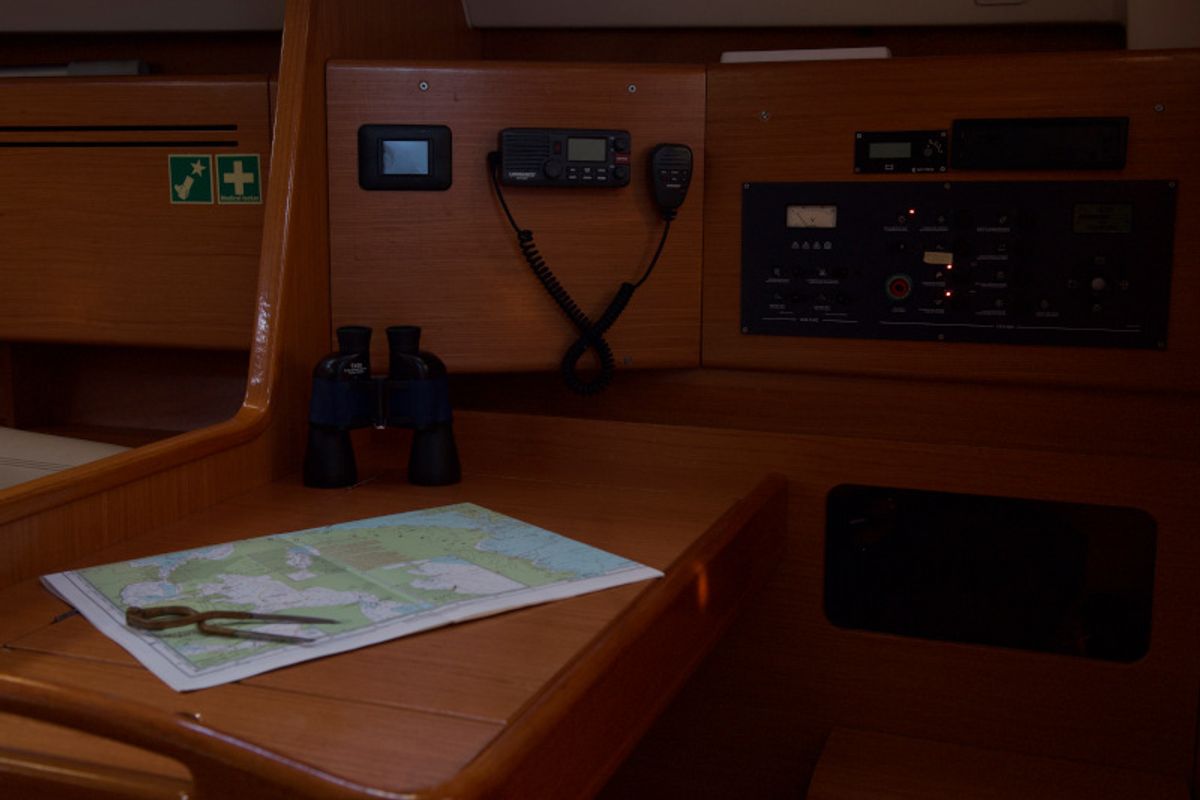Cockpit of Azzuro, a Beneteau Cyclades 50.5 sailboat at Athens, Greece