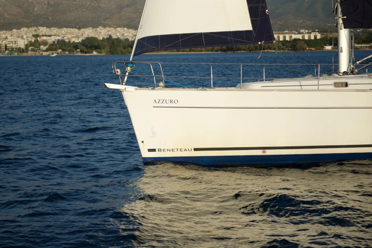 Exterior view of Azzuro, a Beneteau Cyclades 50.5 sailboat at Athens, Greece