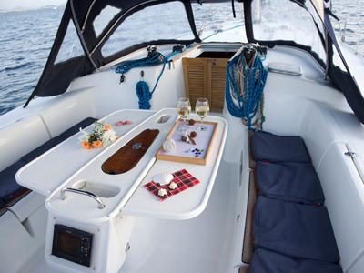 Deck of Azzuro, a Beneteau Cyclades 50.5 sailboat at Athens, Greece
