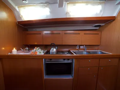 Galley of Azzuro, a Beneteau Cyclades 50.5 sailboat at Athens, Greece