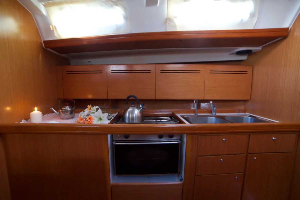 Galley of Azzuro, a Beneteau Cyclades 50.5 sailboat at Athens, Greece