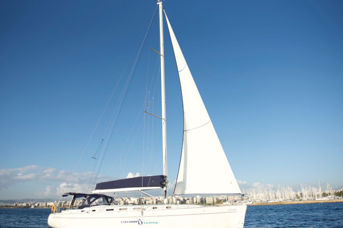 Exterior view of Azzuro, a Beneteau Cyclades 50.5 sailboat at Athens, Greece