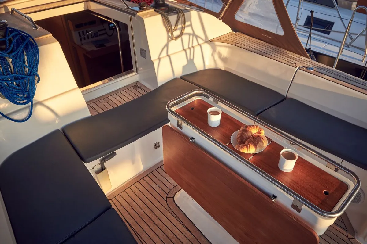 Deck of Friends, a Elan Impression 50 sailboat at Grad Pula, Croatia