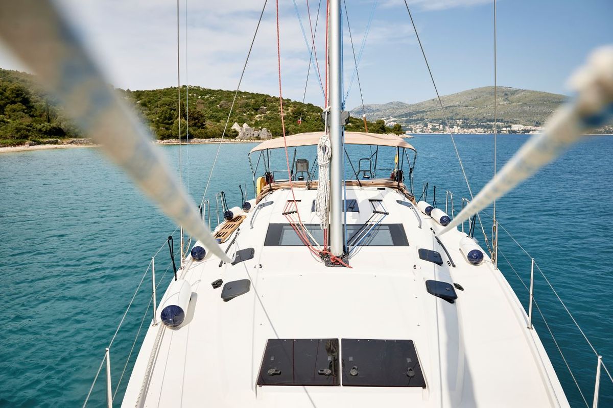 Deck of Friends, a Elan Impression 50 sailboat at Grad Pula, Croatia