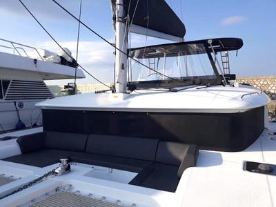 Deck of Escapade, a Lagoon 450 Fly catamaran at Athens, Greece
