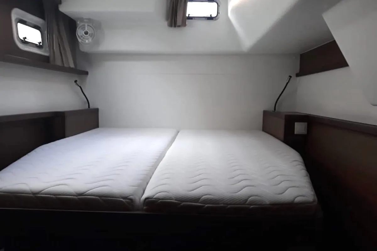 Cabin on Escapade, a Lagoon 450 Fly catamaran at Athens, Greece